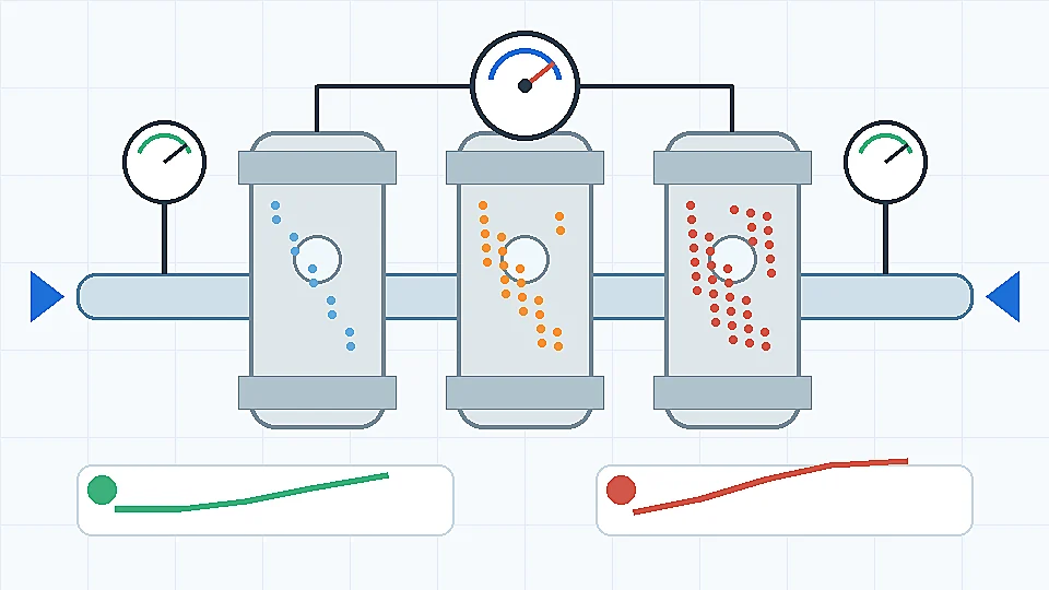 Differential pressure trend schematic for clean and loaded filters