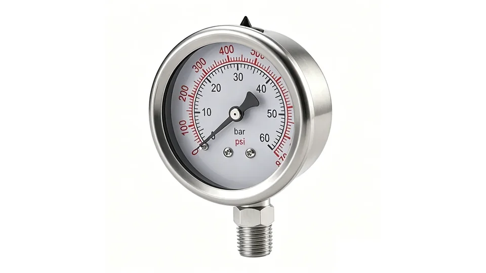 Stainless steel pressure gauge product photo for hydrogen adjacent instrument selection review