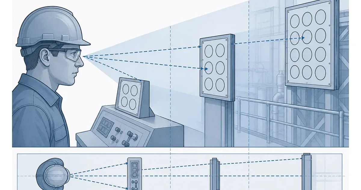 Schematic showing pressure gauge dial size against operator reading distance